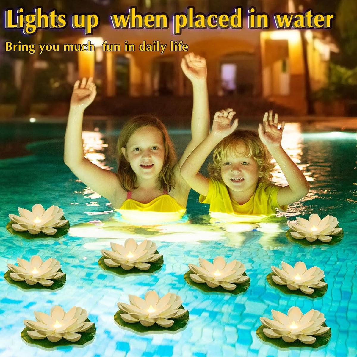 Liliful 36 Pcs Diwali Lotus Decoration Floating Lights Lotus Artificial Floating Flowers for Pool with LED Lights Battery Operated for Indian Puja Ganesh chaturthi Diwali(5.91 Inch,White)