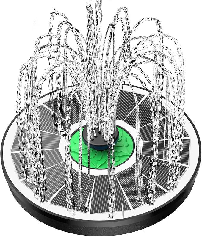 Solar Fountain for Bird Bath Glass - No Battery, 3.5W Solar Bird Bath Fountains Green Flower with 4 Fixed Rods & 7 Nozzles, Solar Powered Water Fountain for Bird Bath,Pond,Pool,Outdoor,Garden