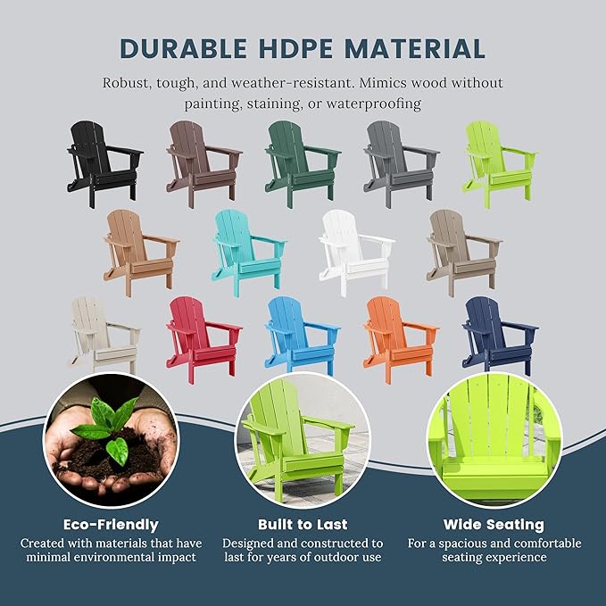 Westin Outdoors Laguna WO Home Outdoor Adirondack Folding Chair Lounger Seat Traditional Retro Home Furniture for Beach, Balcony, Backyard, Lawn, Patio, Pool, Deck, Garden (Lime Green)