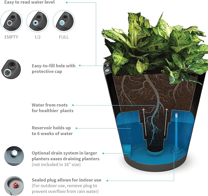Crescent Garden Dot TruDrop Indoor/Outdoor Planter, Self-Watering Plant Pot, 26 Inches, (Old Bronze)