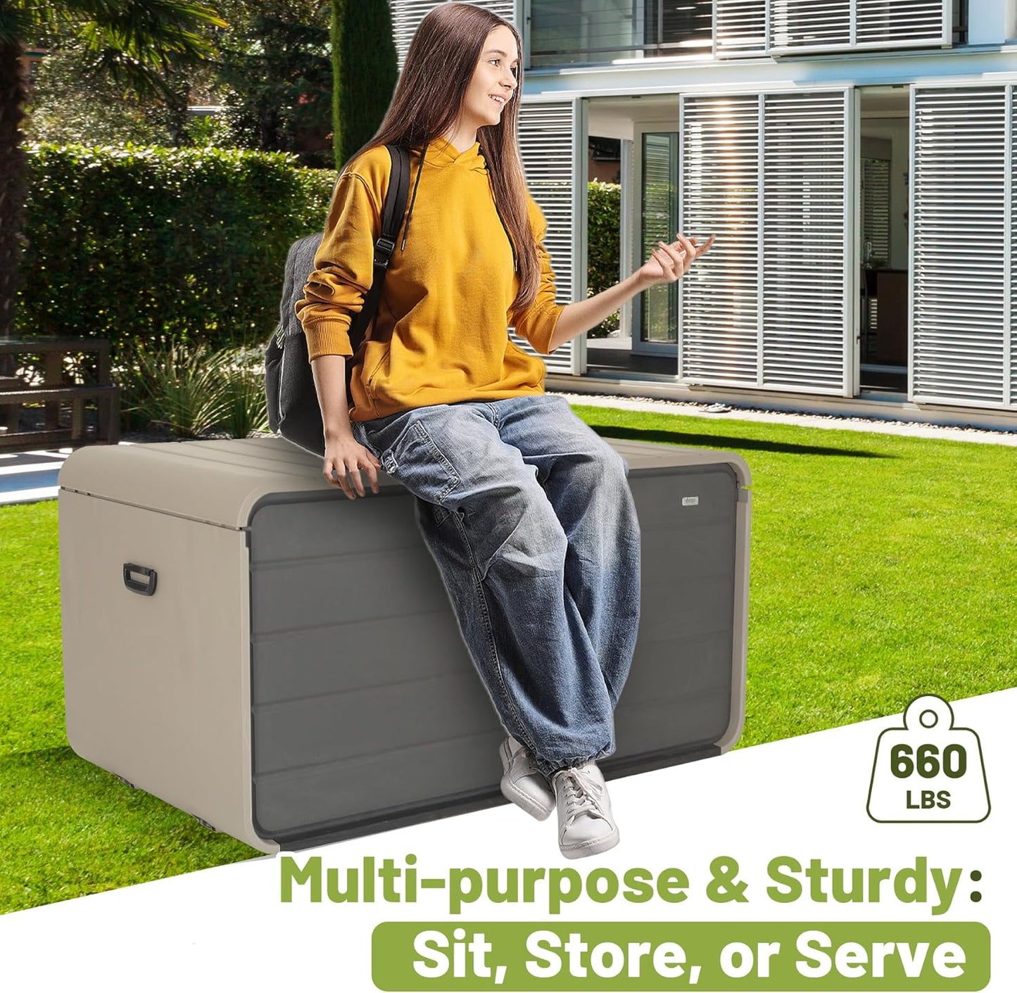 Resin Deck Box 160 Gallons, Large Heavy-Duty Outdoor Storage Box, Lockable & Waterproof Patio Outside Storage Box for Patio Furniture, Tools, Pool Supplies