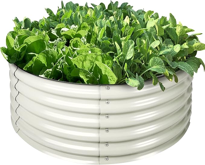Olle 17" Tall, 42" Round Metal Raised Garden Bed Kits, Planter Raised Beds for Gardening, Raised Flower Bed Galvanized Planter Box, 3.5 * 3.5 * 1.4Ft,Ivory