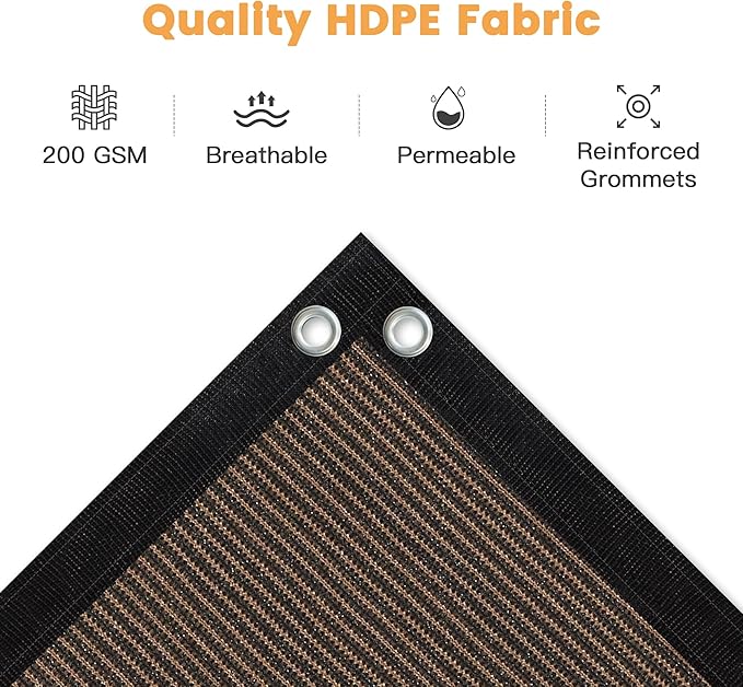 VICLLAX Shade Fabric Sun Shade Cloth with Every 2 FT Grommets for Patio Garden Pergola Cover Canopy 13x13 FT, Mocha