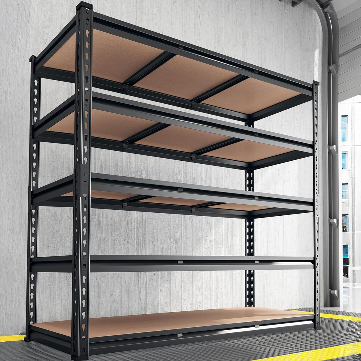 REIBII 48.2" W Garage Shelving, Storage Shelves Load 3000LBS, Adjustable Garage Shelving Heavy Duty for Pantry, Basement, Warehouse, 48.2" W X 71.9" H X 24" D, Black