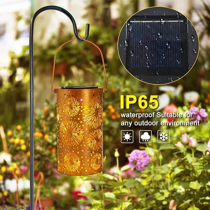 DIBIEECN 2 Pack Fireworks Solar Gardening Gifts Lanterns, Garden Decor for Outside, Pattern Solar Decorative Lights Waterproof, Outdoor Gifts for Women Mom Grandma, Yard Gifts for Patio, Pathway