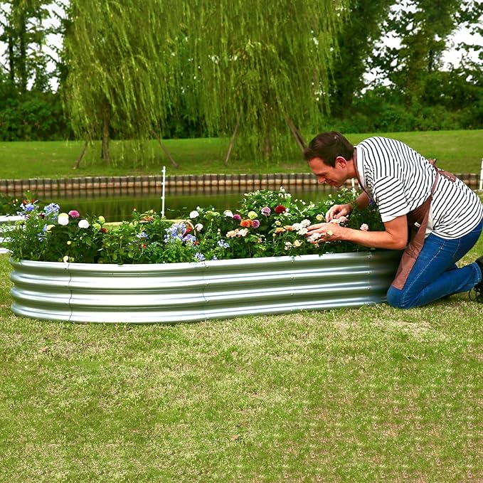 6x3x1ft Thickening Galvanized Raised Garden Bed, Planter Box for Outdoor, Oval Larger Space Garden Bed Planter for Herbs, Vegetables, Fruits