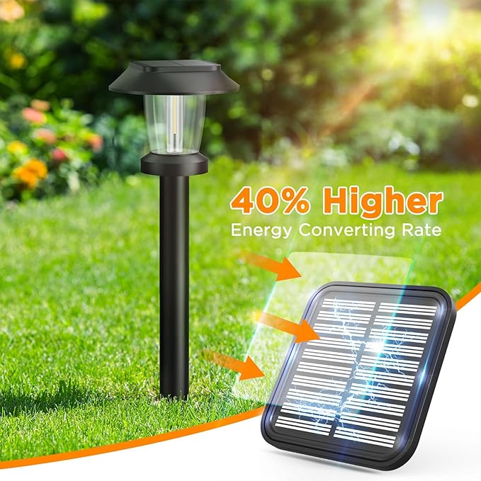 Solar Pathway Lights Outdoor - 8 Pack Solar Powered Garden Lights Waterproof, Decor Landscape Lighting with Three Lighting Modes for Yard, Lawn, Walkway, Driveway, Warm White