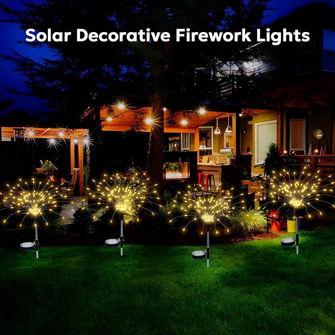 Solar Fireworks Lights Outdoor Waterproof Garden Fairy Light Outside Solar Sparkles Landscape Lights 120 LED Decorative Outdoor for Backyard Patio Pathway Lawn Party Walkway Decor, 4 Pack