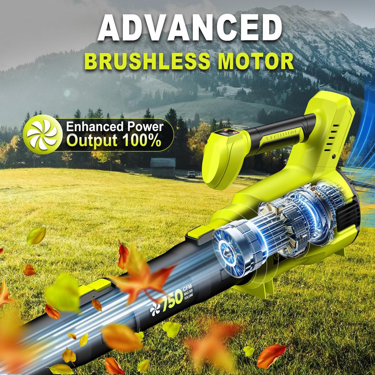 Cordless Leaf Blower, 550CFM (160MPH) Brushless Turbo Blower, 24V High Power Battery Powered Leaf Blowers with 2x4.0Ah Battery & Charger, Electric Blowers Variable Speeds for Lawn&Garden