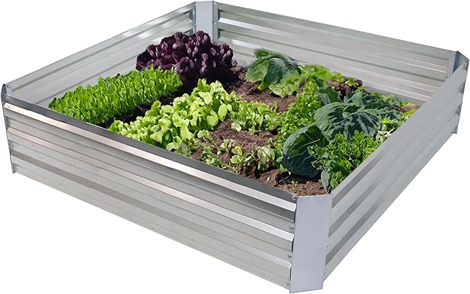 Sunnydaze Galvanized Raised Garden Bed - Metal Raised Bed for Gardening - Outdoor Planter Box for Flowers, Plants, and Vegetables - Silver - 12” H Square