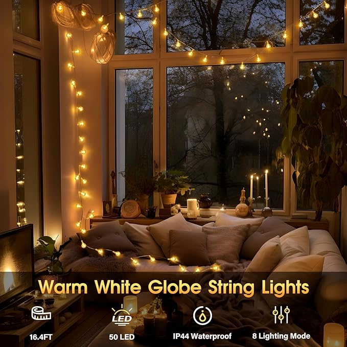 98.4ft 300LED Globe String Lights Outdoor,Crystal Fairy Light IP44 Waterproof Outdoor Hanging Decorative Lights for Home Tent Patio Garden Party Wedding Decor
