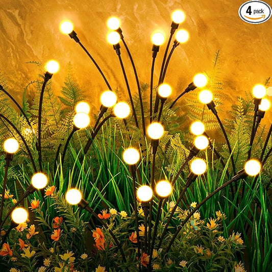 ASMAD Solar Lights Outdoor(4-Pack, 32 LEDs), Solar Garden Lights, Outdoor Decorations, Firefly Light for Patio Decor, Big Bulb, Unique Gifts for Women, Gifts for Grandma