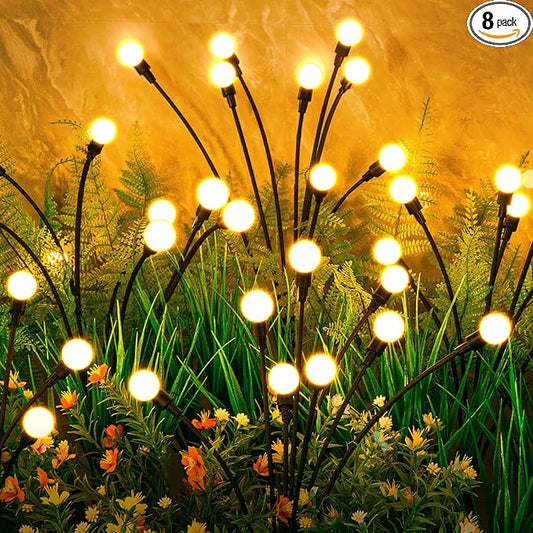 ASMAD Solar Lights Outdoor(8-Pack, 64 LEDs), Solar Garden Lights, Outdoor Decorations, Firefly Light for Patio Decor, Big Bulb, Unique Gifts for Women, Gifts for Grandma