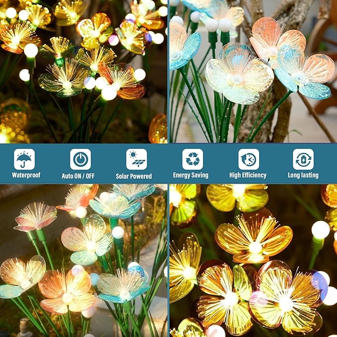 Solar Swaying Garden Lights – Upgraded Flower & Firefly Lights with Larger Solar Panel, Waterproof Outdoor Pathway & Flowerbed Light for Yard & Holiday Decor (2pack)