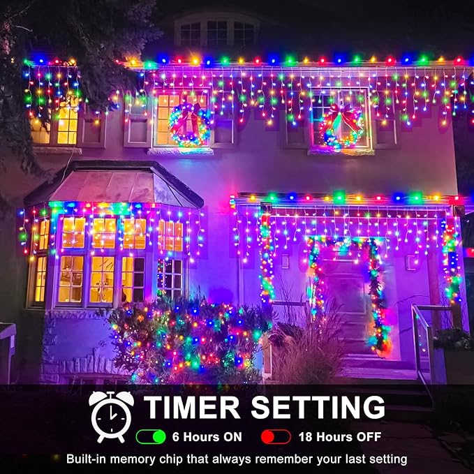 Icicle Lights for Outside, 33FT 400 LED Christmas Lights Outdoor Indoor with 8 Modes 75 Drops, Waterproof Connectable Twinkle String Light for Patio Yard Garden Wedding Party Decor, Multicolor