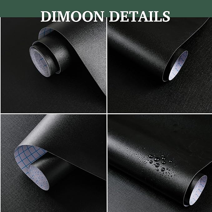 Dimoon 78.7''x17.7'' Black Peel and Stick Wallpaper Contact Paper Modern Self Adhesive Wall Paper Removable Renter Friendly Textured Solid Color Shelf Cabinet Vinyl Roll (78.7''x17.7'',Black)