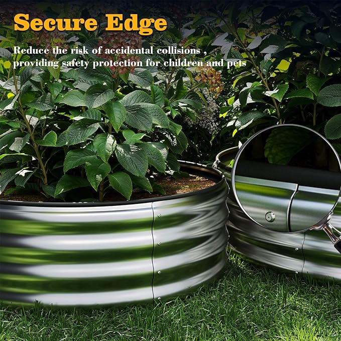 Galvanized Metal Planter Round Raised Garden Bed Kit for Gardening Outdoor，3x3x1ft Grow Garden Box Raised Flower Bed，Round Galvanized Planter Outdoor Large Metal Fire Pit Ring Green