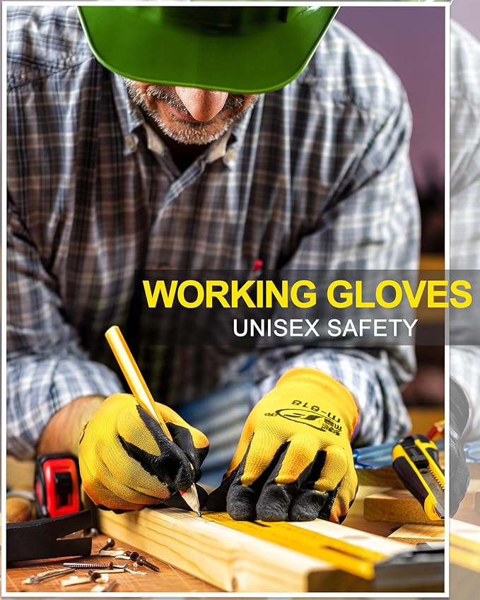 Nuogo 48 Pairs Gardening Gloves for Men Women Rubber Coated Safety Work Gloves Bulk for Gardening Construction Work