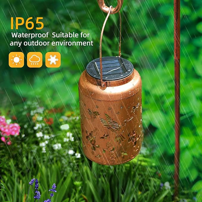 Hummingbird Solar Lanterns Outdoor Waterproof Hanging Solar Lights Metal Decor Lantern LED Light Christmas Decorative for Garden,Patio,Yard,Lawn,Backyard,Front,Porch as Holiday Gifts for Women Mom