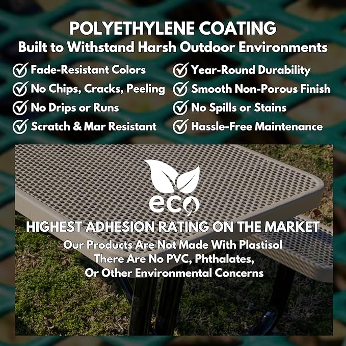 Coated Outdoor Furniture Heavy-Duty Portable ADA-Compliant Outdoor Picnic Table, Punched Steel Patio Dining Furniture Made in America (8ft Rectangular, One-Side Handicap, Textured Brown)