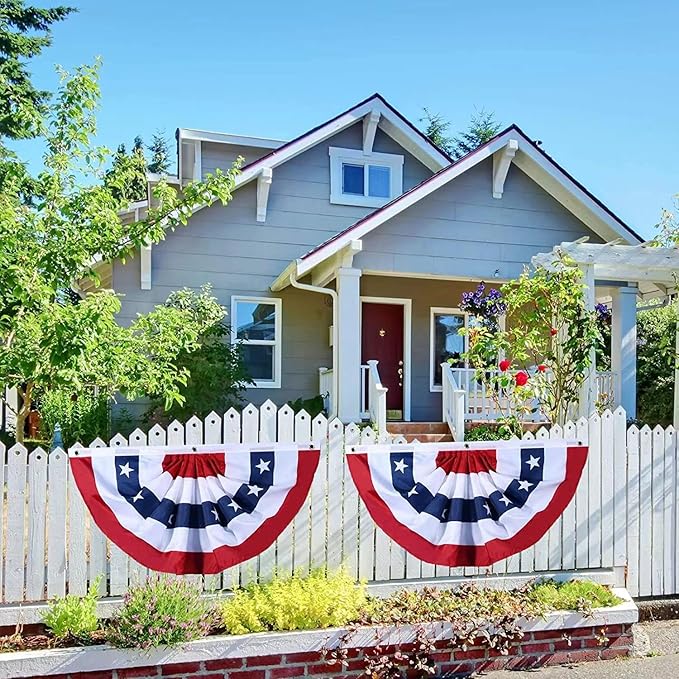 USA Pleated Fan Flag American US Bunting Flag Patriotic Half Fan Banner Flag with Canvas Header and Brass Grommets for 4th of July Memorial Day Indoor Outdoor Decoration (4, 3x6 Feet)