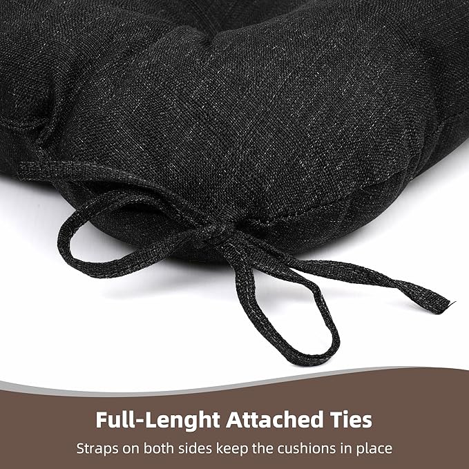 RACE LEAF Patio Chair Cushions 19x19 Inch 4 Pack, Thickened Outdoor Cushions Water Resistant Stain Resistant Non-Slip Ties (Black)