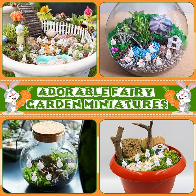 Marsui 100 Pcs Bunny Miniatures Figurines Rabbit Miniature Accessories Easter Garden Landscape Garden Rabbit for Easter Garden Accessories Dollhouses Decoration(Classic Rabbit)