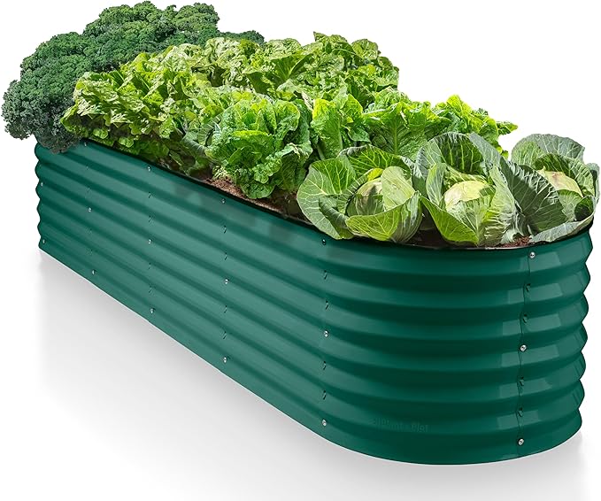 9-in-1 Galvanized Steel Raised Garden Bed // 8×2×1.5 ft Modular Planter for Gardening, Vegetables, Flowers // 18" Tall Metal Raised Garden Beds Outdoor (Dark Green) // Patented Design Planter Box