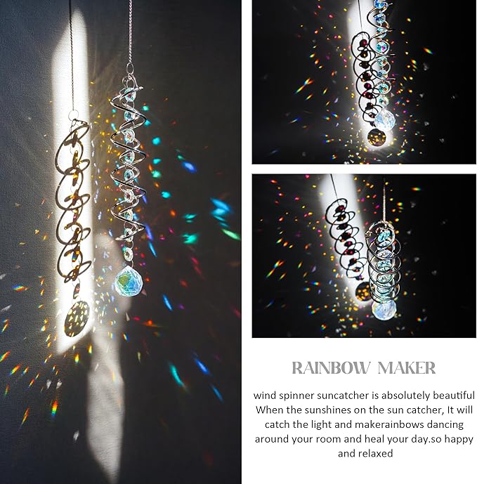 H&D HYALINE & DORA 17.7in Crystal Sun Catcher,Colorful Hanging Suncatcher with Octagonal Beads and Chain,Gazing Ball Spiral Tail,Rainbow Crystals for Indoor Outdoor Garden Decoration
