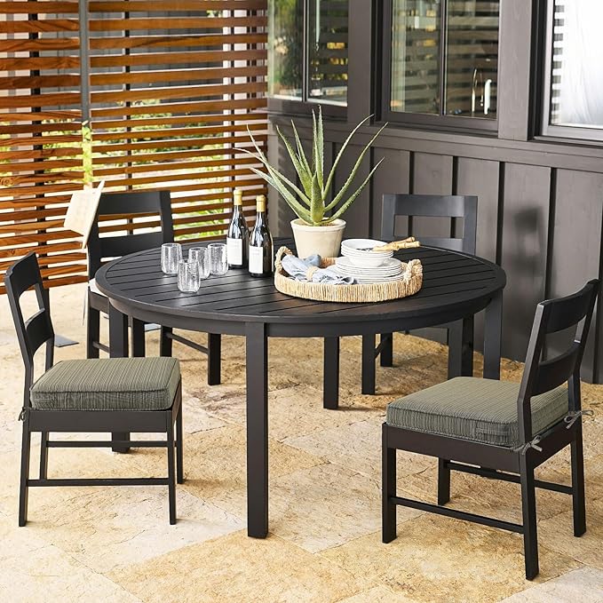 Outdoor Square Corner Seat Cushion, 19"x19"x3", Set of 4, Non Slip Seat Cushion Pads with Removable Cover for Patio Furniture, Garden Yard Lawn, Dark Black Tan Stripe