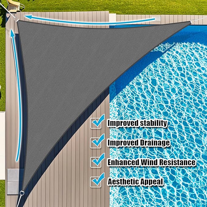 Amagenix Sun Shade Sail 5'X5'X5' Curved Edge Outdoor Shade Canopy Dark Grey Breathable 95% UV Block Shade Cloth for Patio Garden Backyard (We Make Custom Size)
