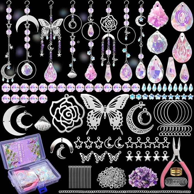 DIY Suncatcher Kit 400pcs Sun Catchers Making Kit Supplies Crafts sun catcher kits for adults Hanging Prism Suncatcher with Crystals for Indoor Window Home Wedding Garden Festival Decor (Butterfly)