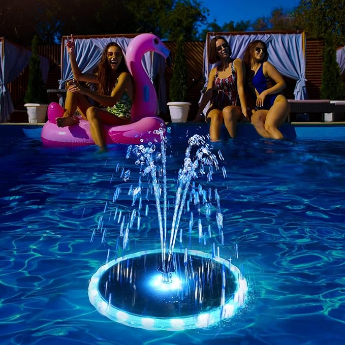 SZMP Solar Fountain, 4W Solar Powered Bird Bath Fountains with 4000 Battery, Color LED Lights, Outdoor Water Feature Fountain Pump with 7 Nozzle and 4 Fixers for Garden, Patio, Pond, and Pool