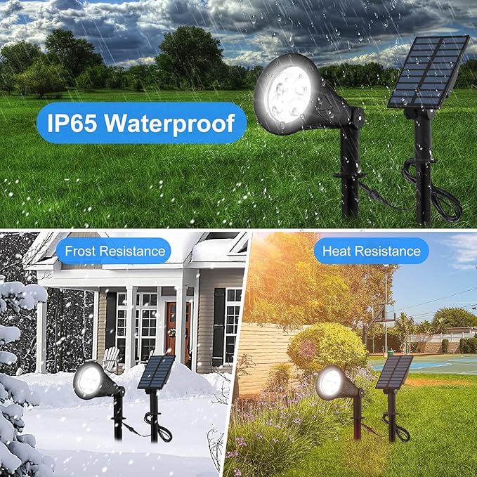 Solar Powered LED Spot Light, T-SUNUS 2 in 1 Installation Separated Panel and Light, IP65 Waterproof Outdoor Landscape Security Lighting for Patio,Yard,Garden,Driveway,Stair (2Pack White-6000K)