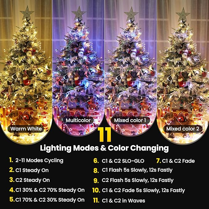 Color Changing Christmas Lights, 338ft 1000 LED Warm White & Multicolor Christmas String Lights with Remote, 11 Modes Christmas Twinkle Lights Waterproof for Christmas Party, Garden, Xmas Tree Decor