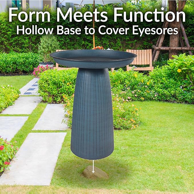 Sunnydaze Gleeful Garden Metal Bird Bath for Outdoors - Large Decorative Iron Birdbath - 23-Inch - Matte Blue