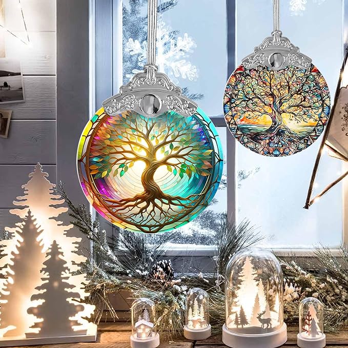 Tree of Life Suncatcher, Jocidea Stained Glass Window Hanging, Christmas Ornament, Tree of Life Ornaments for Christmas Tree, Tree of Life Home Decor, Holiday Decor, Christmas Decor