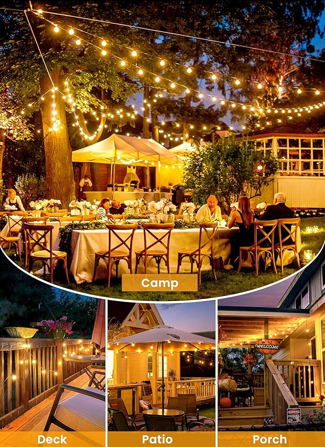 Brightown String Lights Outdoor Waterproof with Remote Cable Ties, 108FT G40 Patio Lights with 50 LED Shatterproof E12 Bulbs, 3 Light Modes, Dimmable Hanging Lights for Backyard Party Decor