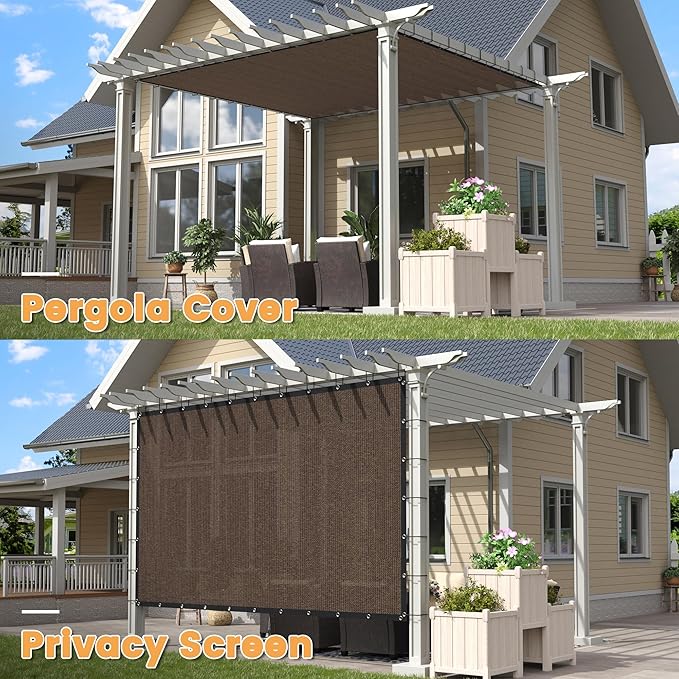 VICLLAX Shade Fabric Sun Shade Cloth with Every 2 FT Grommets for Patio Garden Pergola Cover Canopy 12x17 FT, Mocha