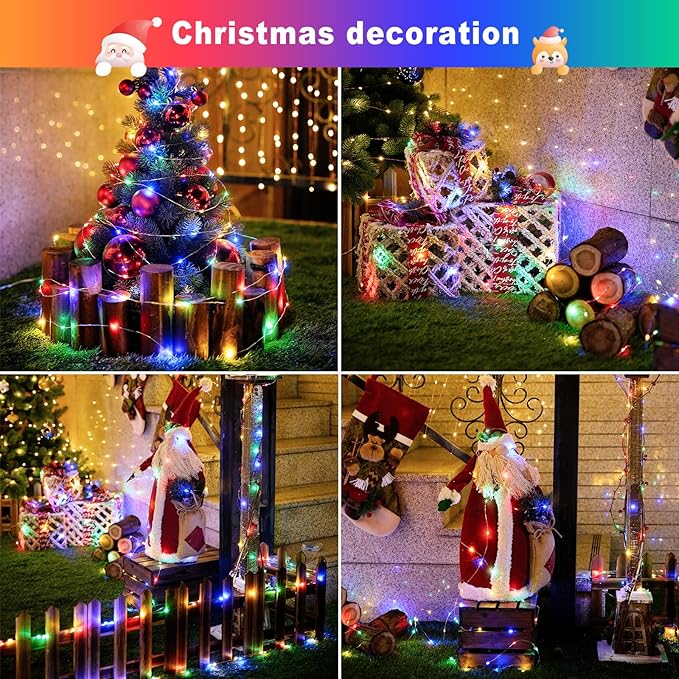 JMEXSUSS 4 Pack Solar Fairy Lights Outdoor, Each 66ft 200 LED Multicolor Fairy Lights Solar Powered 8 Modes, Copper Wire Mini Solar String Lights for Tree Garden Patio Party Christmas Decorations