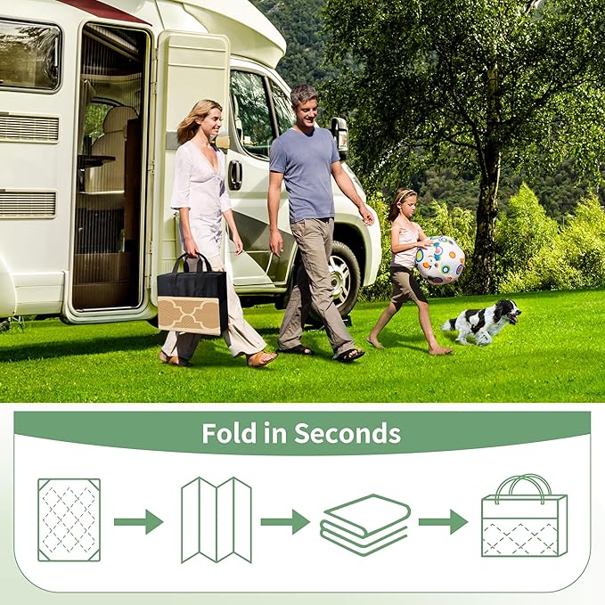 GENIMO 5' x 8' Outdoor Rug Waterproof for Patio Decor, Foldable Reversible Plastic Straw Area Rugs Mat for Camper, Outside Carpet for Rv, Deck, Porch, Picnic, Beach, Balcony, Brown & Beige