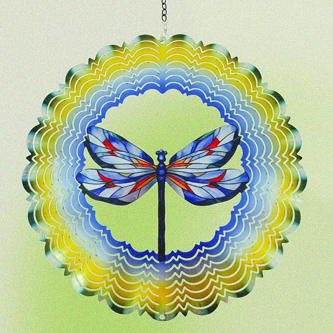 Dragonfly Metal Wind Spinners - Hanging Dragonfly Wind Spinner for Outdoor & Indoor Decorations, Dragonfly Gifts for Women Mom Grandma Wife, 12 inch 3D Wind Spinner for Ornament Gifts