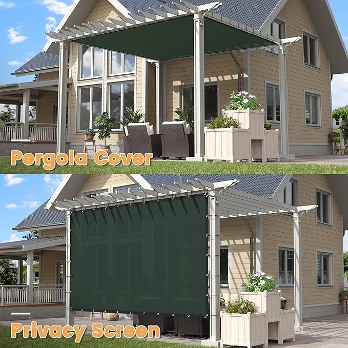 VICLLAX Shade Fabric Sun Shade Cloth with Every 2 FT Grommets for Patio Garden Pergola Cover Canopy 7x21 FT, Dark Green