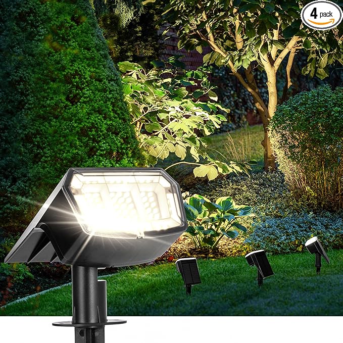Solar Spot Lights Outdoor 63 LED 3 Lighting,Waterproof IP65 Modes Spotlights for Outside House Yard Garden Landscape Lights 4 Pack (Natural Lihgt)