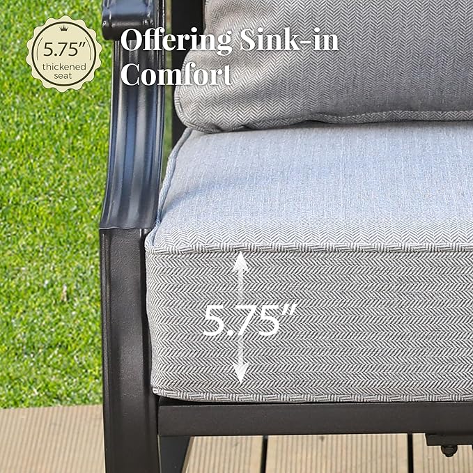 Patio Furniture Set with Fire Pit Table, 5 Pcs Metal Outdoor Conversation Set, 4 Swivel Chairs with 5.75" Extra Thick Cushion and 28" Fire Pit Table for Backyard Deck, Grey