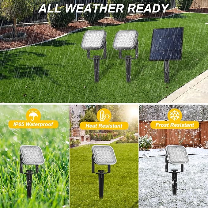 Solar Spot Lights Outdoor, 20 LED IP65 Waterproof Solar Landscape Lights, Dusk-to-Dawn 3000K Warm White Outdoor Light for Yard Garden Driveway Porch Walkway, 4-in-1