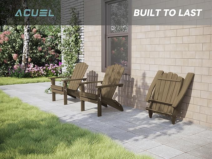 Set of 4 Folding Adirondack Chairs, Heavy Duty Weather-Resistant Patio Chairs with Wide Armrests & Ergonomic High Back, HDPE Fire Pit Seating for Backyard, Garden, Porch - Light Brown