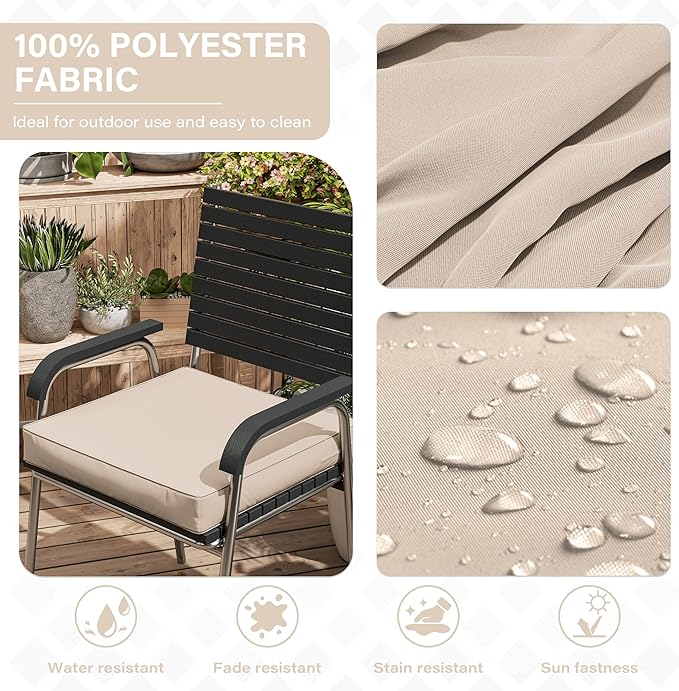 Patio Chair Cushions 17 X 16 X 3 Inch Waterproof Outdoor Seat Cushions for Patio Furniture, Outdoor Sofa Couch Pads with Ties & Handle, Set of 2, Sand