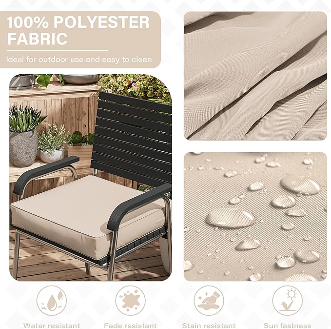 Patio Chair Cushions 22 X 22 X 4 Inch Waterproof Outdoor Seat Cushions for Patio Furniture, Outdoor Sofa Couch Pads with Ties & Handle, Set of 2, Sand