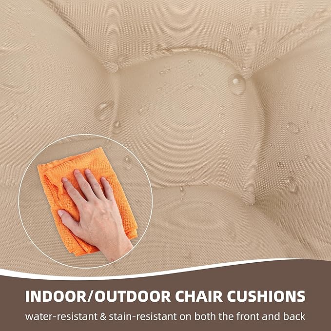 RACE LEAF Outdoor Seat Cushions Set of 2, 17" x 17" Square Patio Cushions, Plump Filling Tufted Water-Resistant Olefin Chair Seat Cushion with Ties for Non-Slip Support, Khaki